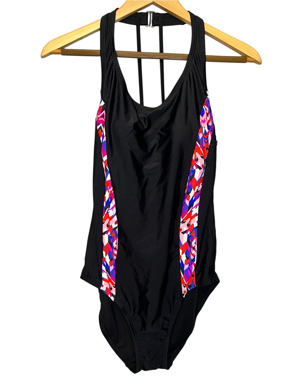 Catalina Black One-Piece Geometric Swimsuit Size Large 12 / 14 NEW